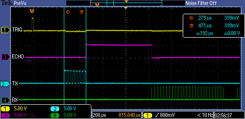 Scope shot of Timing for burst to start of Echo pulse