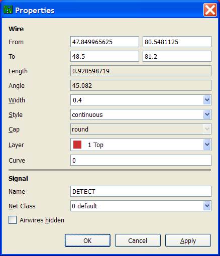 Screen shot of a track segment co-ordinates