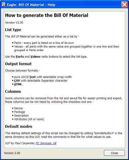 PCBOM - Help text