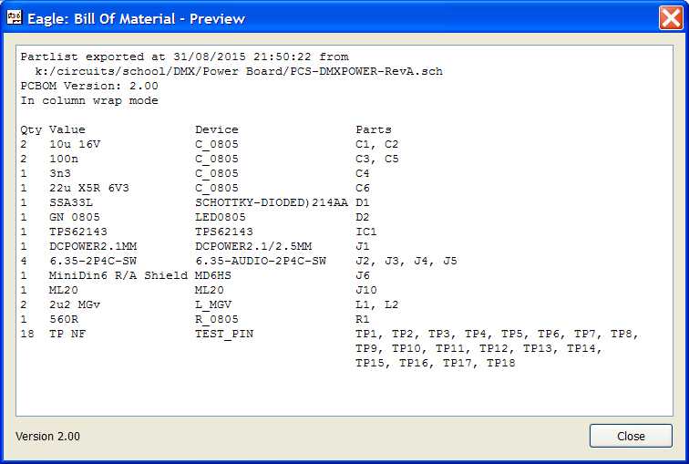 PCBOM - Preview output in text mode